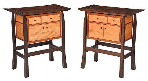 Pair Contemporary Craft Bedside Cabinets
