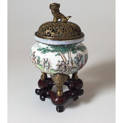 Antique 19thc. Tripod Incense Enamel Bronze