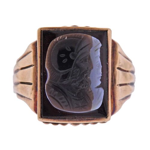 Antique Victorian Banded Agate Cameo Gold Ring