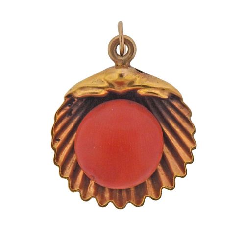 18k Gold Coral Shell Pendant