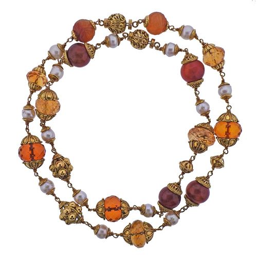 Seaman Schepps 18k Gold Citrine Pearl Amber Nesting Necklace Set