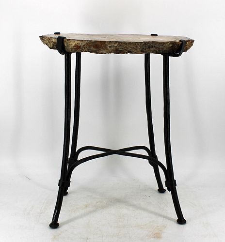 Vintage Petrified Wood Table On Iron Base