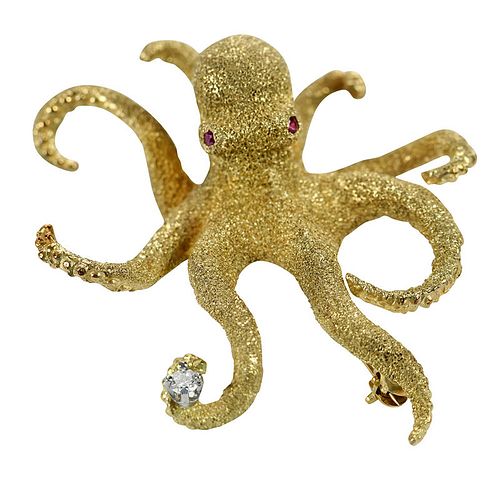 18kt. Octopus Brooch