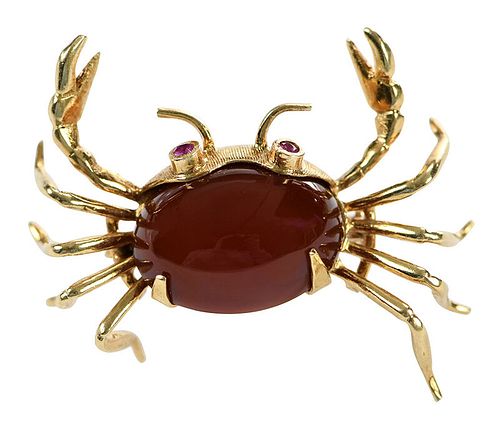 18kt. Gemstone Crab Brooch