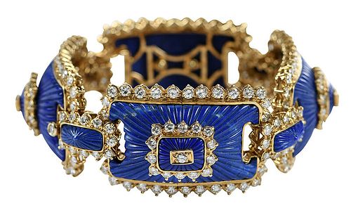 "Tiffany & Co." 18kt. Lapis and Diamond Bracelet
