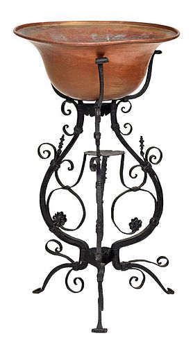 Wrought Iron Plant Stand with Copper Basin