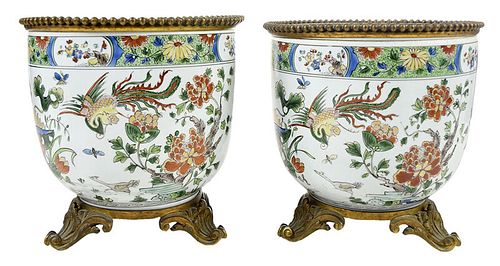 Pair of Chinese Famille Verte Porcelain Planters