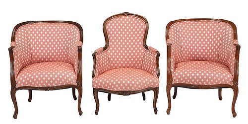 Suite of Three Louis XV Style Upholstered Armchairs