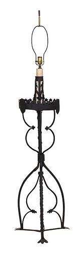 Black Painted Wrought Iron Pricket Form Lamp