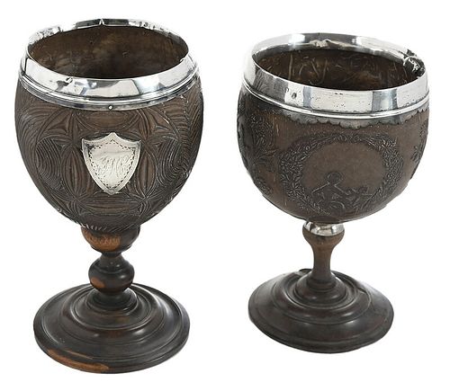 Two Coconut and Silver Mounted Goblets