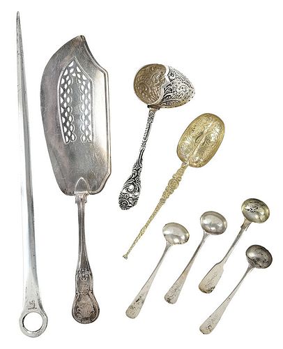 English Silver and German Flatware, Eight Pieces