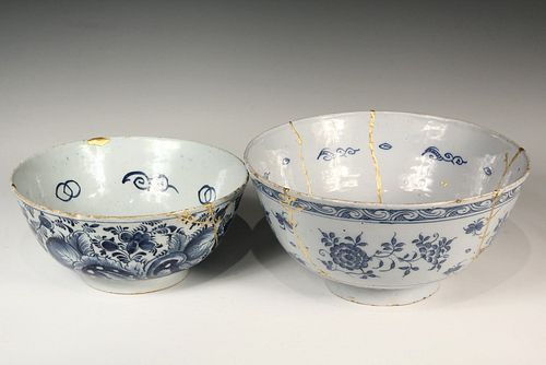 TWO EARLY LARGE DELFT BOWLS