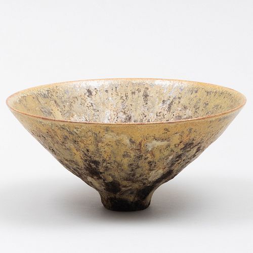 Gertrud and Otto Natzler Yellow and Brown Sulfur Crater Glazed Flaring Earthenware Bowl
