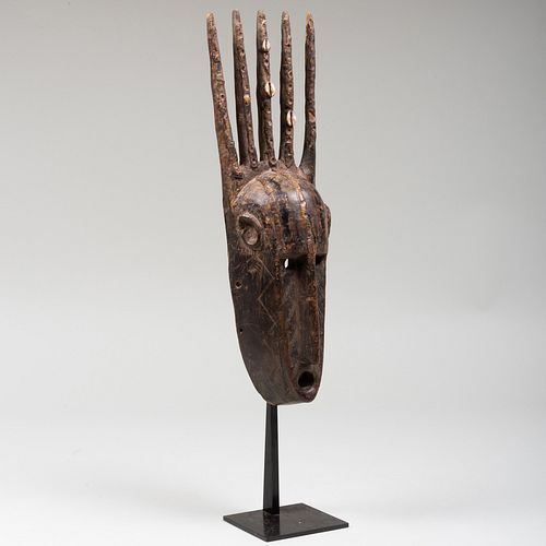 Bamana Carved Wood and Shell Decorated Mask, West Africa