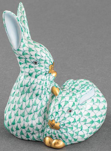 Herend Painted Porcelain Figure of Rabbits