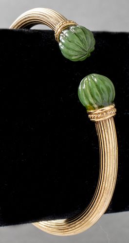 Vintage 14K Yellow Gold Jade Bangle Bracelet