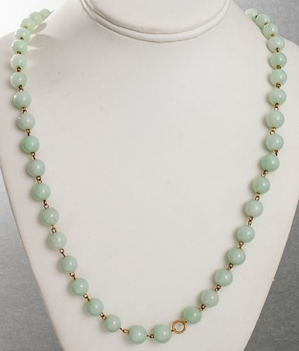 14K Chinese Character Clasp Jade Bead Necklace