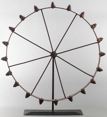 Industrial Americana Folk Art Iron Wheel on Stand