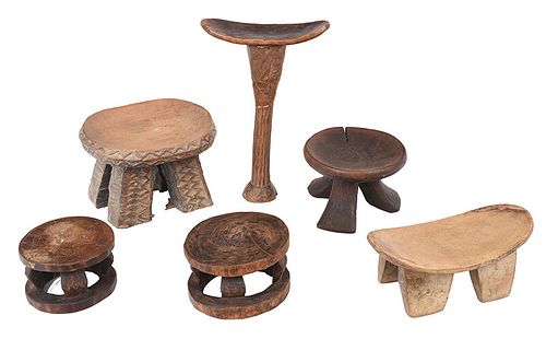 Group of Six Assorted West African Carved Stools