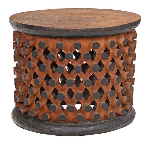 Large West African Carved Openwork Stool