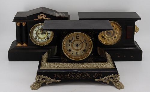 3 Antique Marble Mantel Clocks.