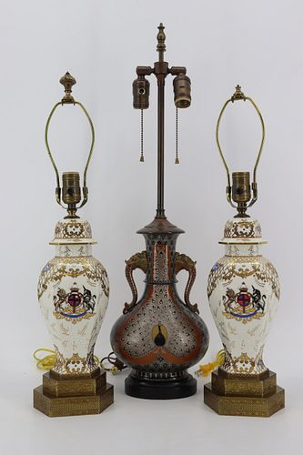 Lot Of 3 Antique Porcelain Lamps .