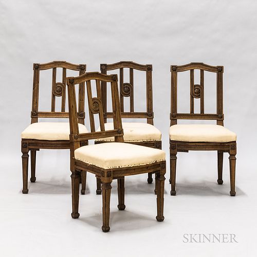 Set of Four Italian Neoclassical-style Carved Fruitwood Side Chairs