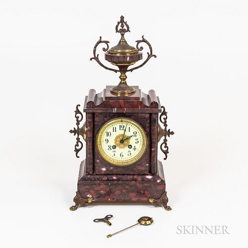 French Red Marble Mantel Clock