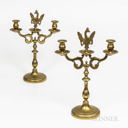 Pair of Continental Brass Two-arm Candlesticks