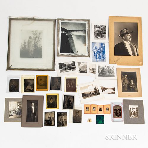 Group of Black and White Photos, Tintypes, and Glass Photos