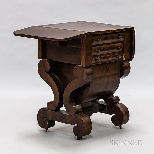 Empire Mahogany Two-drawer Drop-leaf Sewing Stand
