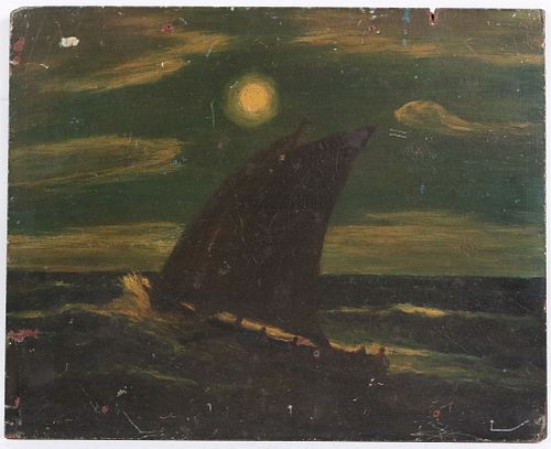 Albert Pinkham Ryder, Oil on Panel, Sailboat