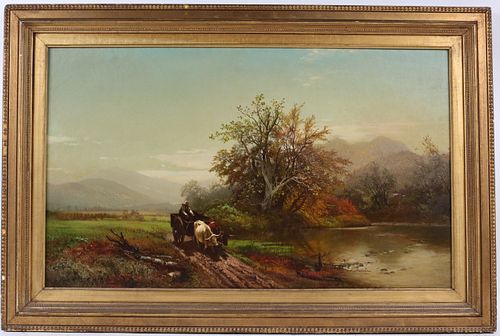 Oil on Canvas, Oxen Cart in a Valley