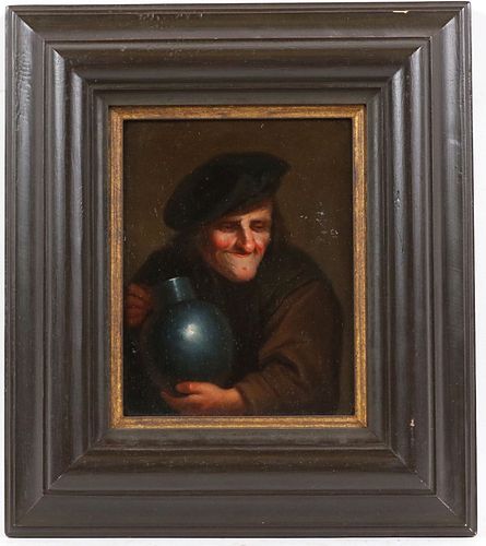 Old Master Oil on Panel, Portrait of Man with Jug