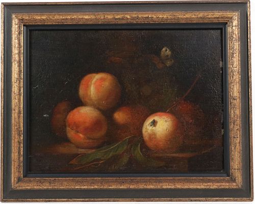 Old Master Oil on Panel, Still Life of Peaches