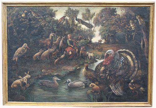 Large Old Master Painting, Orpheus and the Animals