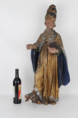 Italian Carved Polychrome Figure of a Bishop