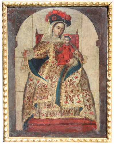 Spanish School, 17th C Painting of Madonna & Child