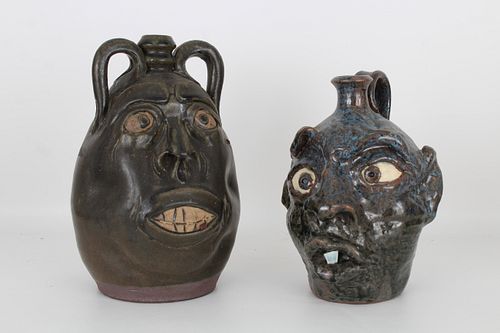(2) American Folk Art Pottery Vases