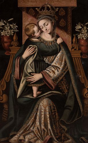 Valencian School; around 1600.
"Virgin with Child"
Oil on canvas.
Has a tear in the canvas.