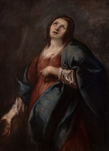 Madrid master; c.1660.
"Virgin in prayer".
Oil on canvas. Keep the original canvas.
It has a new frame, with canvas extensions on the sides. Frame fro