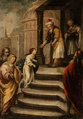 Attributed to MATIAS DE ARTEAGA Y ALFARO (Villanueva de los Infantes, Ciudad Real, 1633 - Seville, 1703).
"Presentation of the Virgin in the temple", 