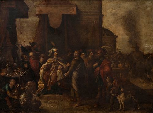 FRANS FRANCKEN II (Antwerp, 1581 - 1642). "Jesus before Herod." Oil on copper. Signed in the lower right corner.