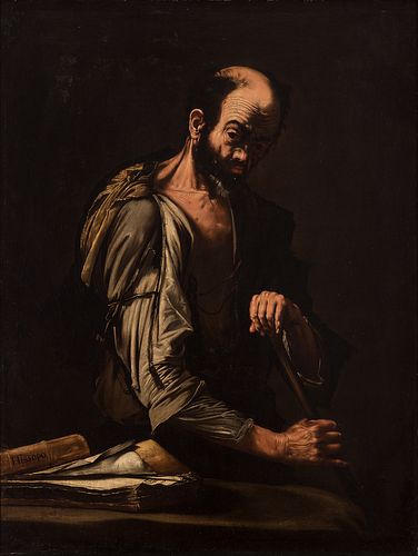 Spanish school of the seventeenth century. Workshop of JOSÉ DE RIBERA (Xátiva, Valencia, 1591 - Naples, 1652). "Aesop". Oil on canvas. Relined. With a