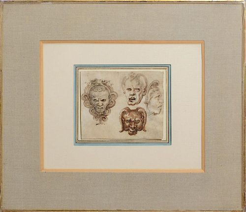 ATTRIBUTED TO GIULIO ROMANO (c. 1499-1546): FOUR GROTESQUE MASKS