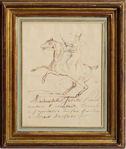 ATTRIBUTED TO EUGÈNE DELACROIX (1798-1863): STUDY OF MADEMOISELLE JULIETTE PIERRET ON HORSEBACK