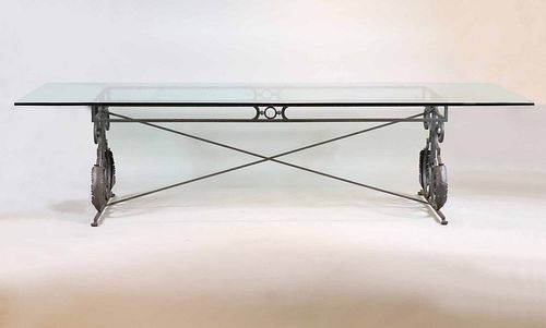 Very Large Glass Top Wrought Iron Garden Table