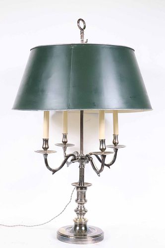 Vintage Silvered Bouillotte Lamp with Tole Shade 