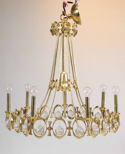 Modern Brass Eight-Light Chandelier, 20th C.