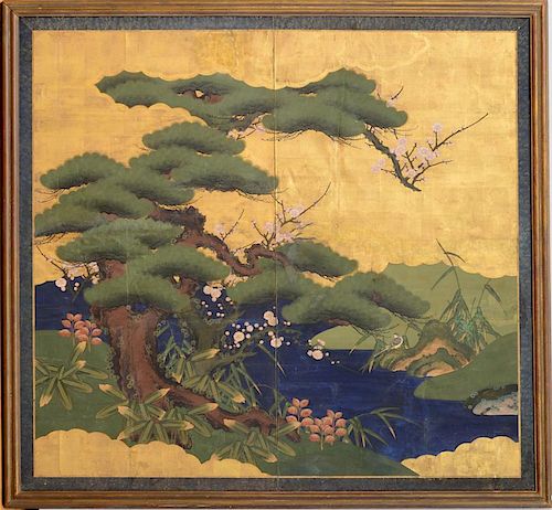 JAPANESE PAINTED PAPER TWO-FOLD SCREEN